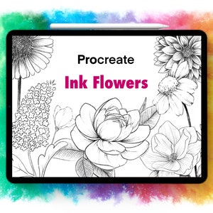 51 Procreate Brushset: Ink Flowers, Floral Ink Stamps, Procreate Flower Stamps, Procreate Floral Brushes, Procreate Botanical, Tattoo Stamp