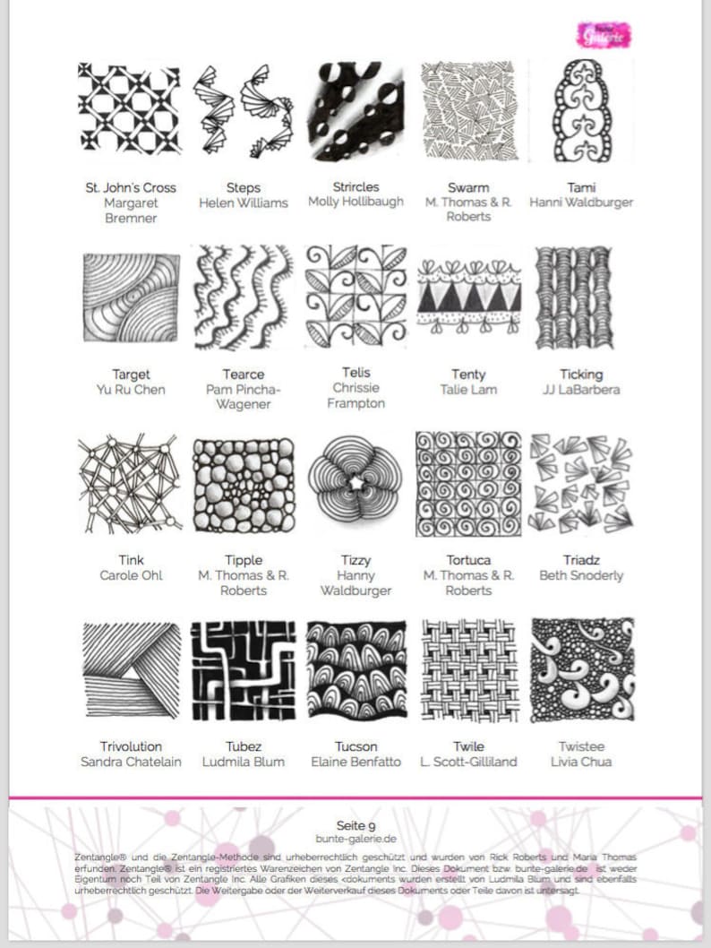 Zentangle Muster Katalog - zum Ausdrucken, Tangle Patterns - Übersicht ...