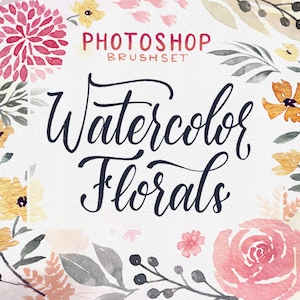 Photoshop Brushes: Watercolor Florals, Watercolor Flower Stamps, Watercolor Leaves, Greenery, Photoshop Stamps, Photoshop Watercolor Brush