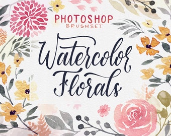 Photoshop Brushes: Watercolor Florals, Watercolor Flower Stamps, Watercolor Leaves, Greenery, Photoshop Stamps, Photoshop Watercolor Brush