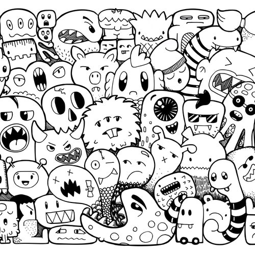 3 Doodle Monster Coloring Pages Etsy