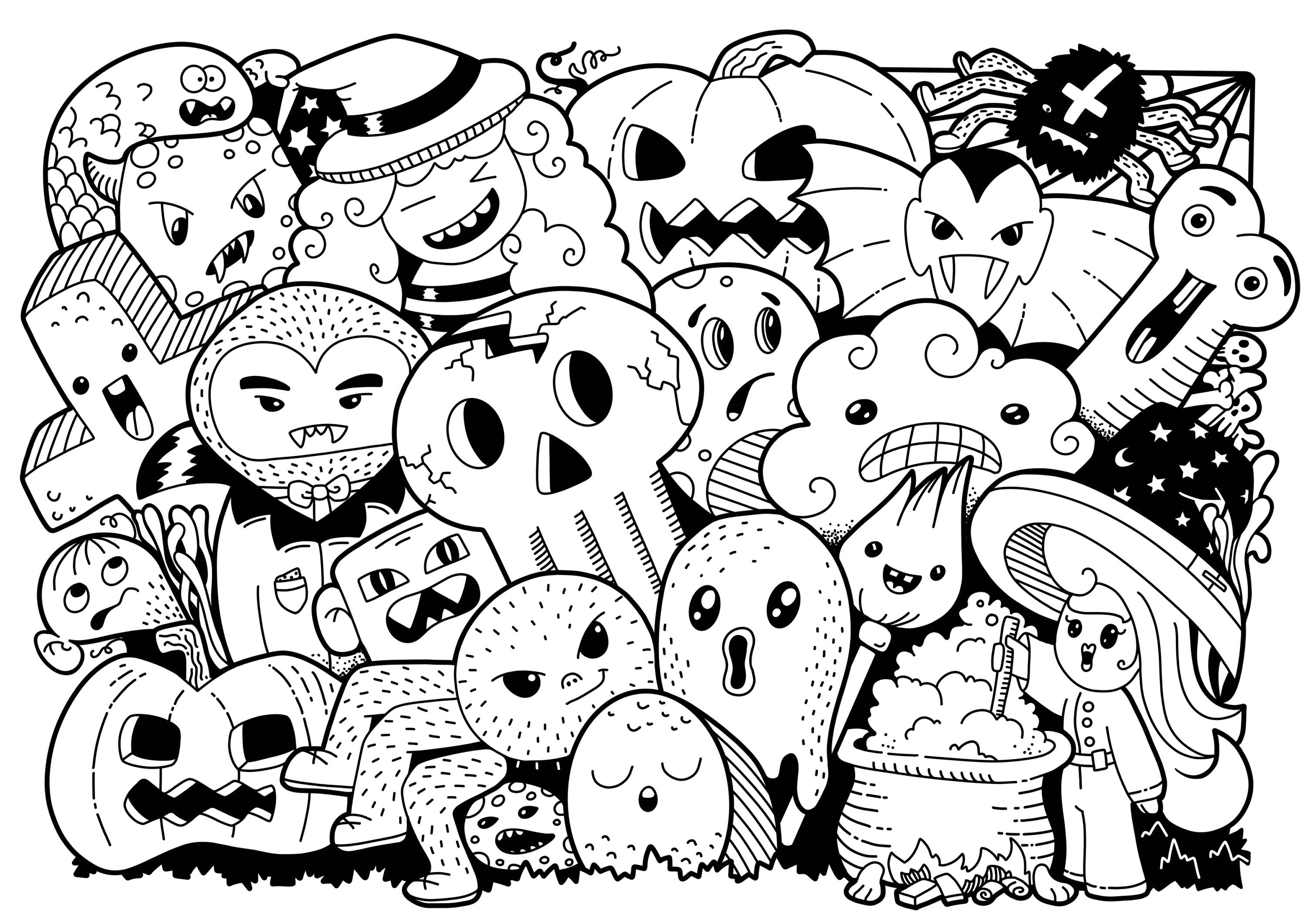3 Doodle Monster Coloring Pages - Etsy