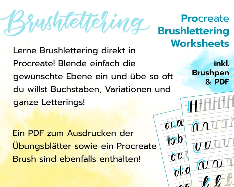 Procreate Brushlettering Guide digital lettern lernen, Procreate Lettering Übungen, Brush und PDF, Procreate Lettering Vorlagen Bild 2