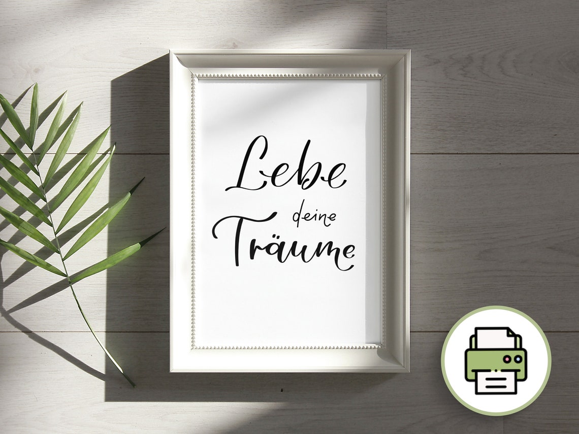Lettering Poster Lebe Deine Träume Printable. Wandbild/ Postkarte zum