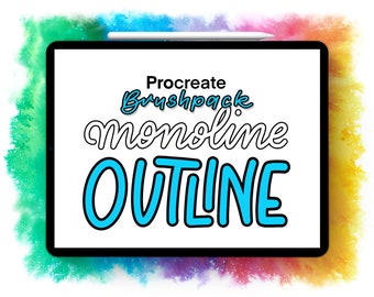 Procreate Outline Brush: Monoline Brush mit Umriss, Schatten oder Schein. Farben und Größe wählbar. Handlettering auf dem iPad