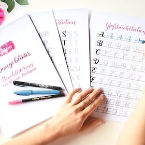 Brushlettering Übungsblätter für kleine und mittelgroße Brushpens | PDF drucken Guide Worksheets Übungsbuch Buchstaben Handlettering lernen
