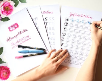 Brush Lettering Worksheets - English version included! | Brushlettering Guide