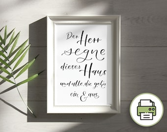 Lettering Poster - Bibelvers - Haus Segen - Printable.Wandbild/ Postkarte zum selbst ausdrucken. Brushlettering / Handlettering - handgemalt