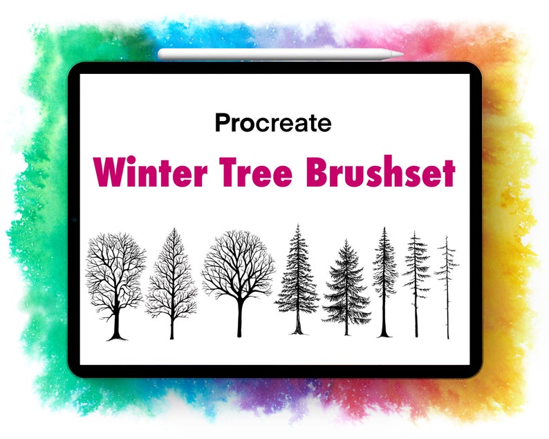 Procreate Brush Bäume, Procreate Stempel, Procreate Pinsel, Winter Tree Brushset, iPad Pinsel, Wald, Tannen, Baum Silhouette Bild 1