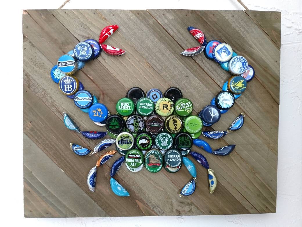Craft Beer Bottle Cap Blue Crab Wall Art Etsy
