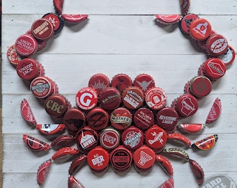 RED Beer Bottle Cap Crab Wall Art