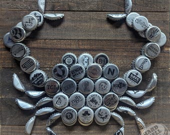 SILVER Beer Bottle Cap Crab Wall Art