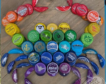 Rainbow Beer Bottle Cap Crab 10"x10"