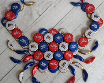 Red White and Blue Craft Beer Bottle Cap Crab Wall Art