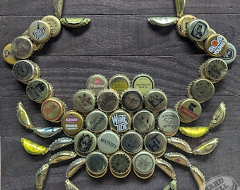 GOLD Beer Bottle Cap Crab Golden Wall Art