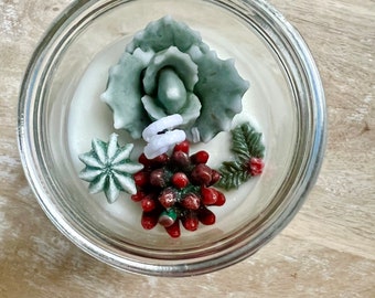 Christmas Succulent Garden Candle - 8oz Jar - Soy Blend Candle