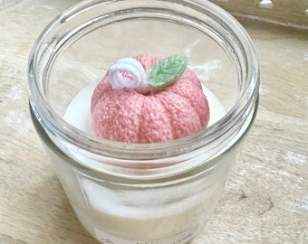 Pink Pastel Pumpkin Candle - 8oz Jar - Soy Blend Candle - Great Gift