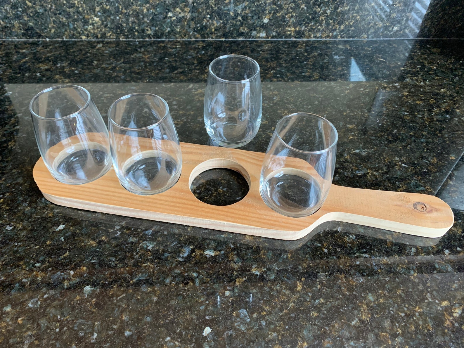 Custom Wood Wine Flight w/ 4 Wine Glasses. Can be Etsy
