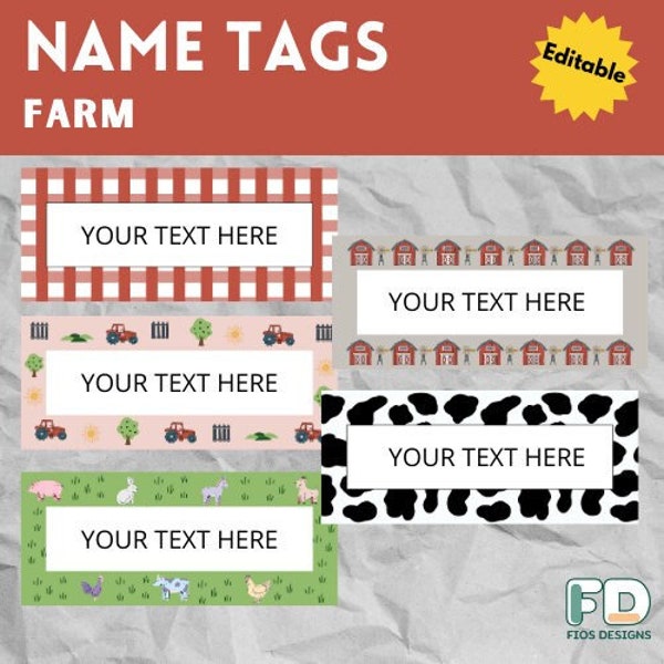 Farm Editable Name Tags, Printable, Easy Classroom Decoration