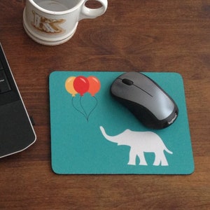 Elephant Mouse Pad, Balloon Mouse Pad, Blue Mouse Pad, Teal Mouse Pad, Elephant Art, Laptop Accessories, Mouse Pad, Mousepad