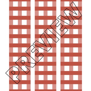 May include: Three vertical strips of red and white gingham fabric. The fabric has a checkered pattern.