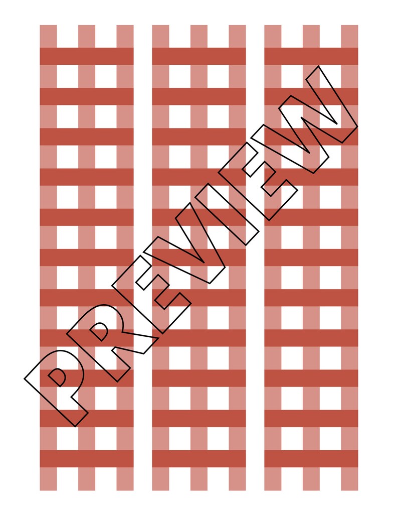 May include: Three vertical strips of red and white gingham fabric. The fabric has a checkered pattern.