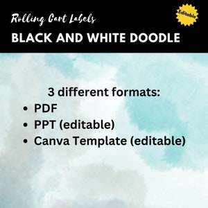 Black and White Doodle Rolling Cart Labels, 10 Drawer Rolling Cart ...