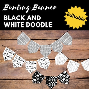 Black and White Doodle Editable Bunting Banner, Printable, Easy Classroom Decoration
