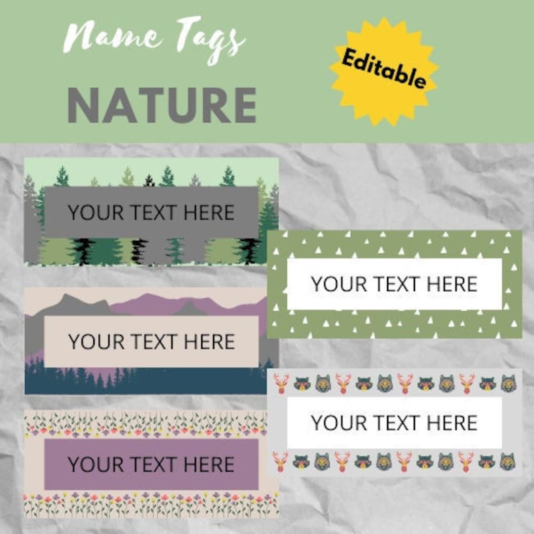 Nature Editable Name Tags, Printable, Easy Classroom Decoration Etsy