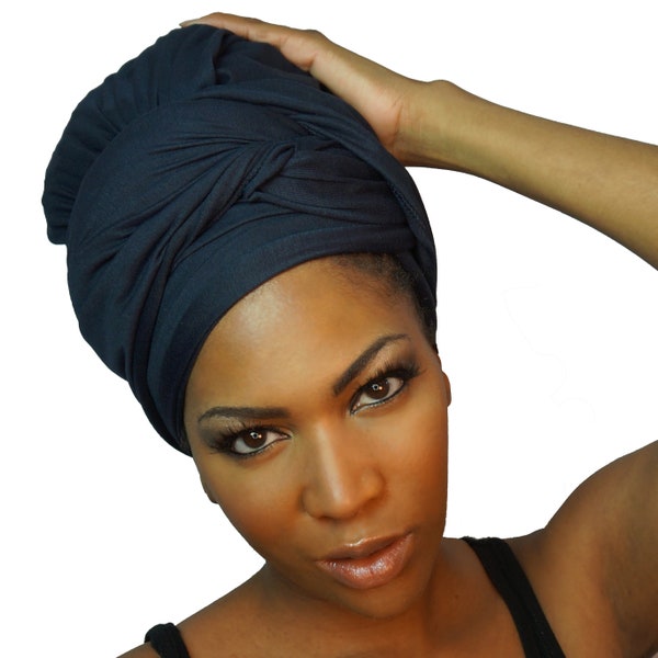 HEAD WRAPS for Women | NAVY Blue | Stretch Jersey Knit Cotton Hijab| Natural Hair and Locs Scarf | African Headwraps | The Urban Turbanista