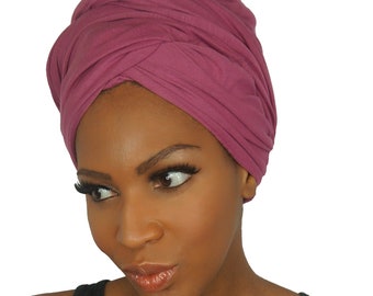 Stretch Head wraps for Women- DUSTY ROSE | Long Stretch Jersey Knit Turban | Soft Cotton African Headwraps… by The Urban Turbanista