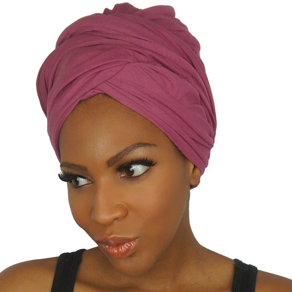 Stretch Head wraps for Women- DUSTY ROSE | Long Stretch Jersey Knit Turban | Soft Cotton African Headwraps… by The Urban Turbanista