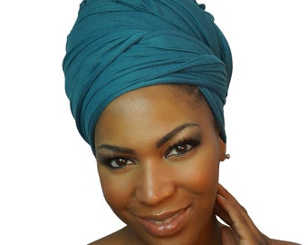 HEAD WRAPS for Women | TEAL | Stretch Jersey Knit Cotton Hijabs| Natural Hair and Locs Scarf | African Headwraps… by The Urban Turbanista