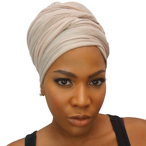 HEAD WRAPS for Women | Whipped CREAM | Stretch Jersey Knit Cotton Hijab | Natural Hair Locs Scarf | African Headwraps | The Urban Turbanista