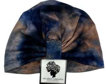 PRE-TIED TURBAN Head Wrap | Blue Fog Tie Dye Color | Premium Headwrap Cap | Natural Hair and Locs | African Hair Wrap | The Urban Turbanista