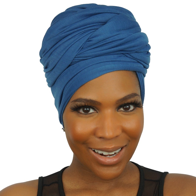 HEAD WRAPS for Women Denim BLUE Stretch Jersey Knit Cotton Etsy