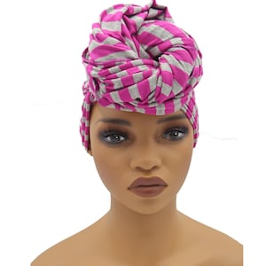 Stretch HEADWRAP TURBAN | Pink/Grey Striped | Free-tie Cotton Hijab | Natural Hair Locs Scarf | African Head Wrap… by The Urban Turbanista
