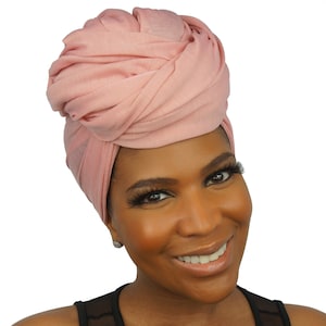 HEAD WRAPS for Women | Coral PINK | Stretch Jersey Knit Cotton Hijab | Natural Hair Locs Scarf | African Headwraps… by The Urban Turbanista