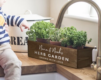 Personalised Herb Garden Window Box a wooden planter for herbs and flowers personalised with your own message, christmas gift for grandma