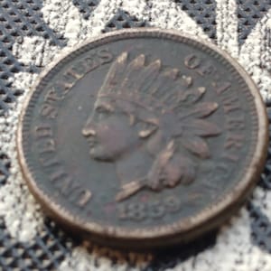 1859 Indian  Head cent.  First  year of issue #D3233 full Liberty