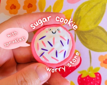 Sugar Cookie Polymer Clay Worry Stone: Handmade Anxiety Fidget Toy