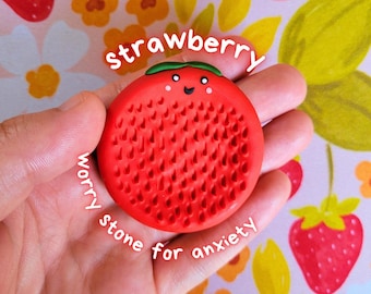 Strawberry Worry Stone: Handmade Polymer Clay Anxiety Fidget