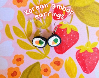 Korean Earrings Gimbap Food Handmade Polymer Clay Jewelry