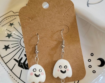 Handmade Miniature Ghost Charms: Polymer Clay Frances, Halloween Autumn Spooky Jewelry
