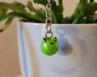 Handmade green frog polymer clay charm - available as earrings, keychains, or magnets!