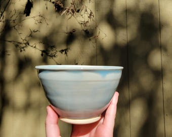 Pottery bowl light blue handmade wheel thrown