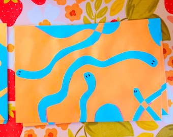 Art Print Blue Worms in an Orange World Contemporary Eclectic Wall Decor Apartment Art
