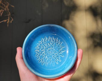 Handmade wheel thrown blue ceramic ring jewelry dish