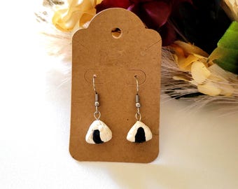 Japanese Onigiri Earrings Handmade Polymer Clay Jewelry