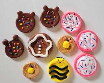 Custom handmade polymer clay worry stones sugar cookie, cosmic brownie, pancake, bumblebee, gingerbread